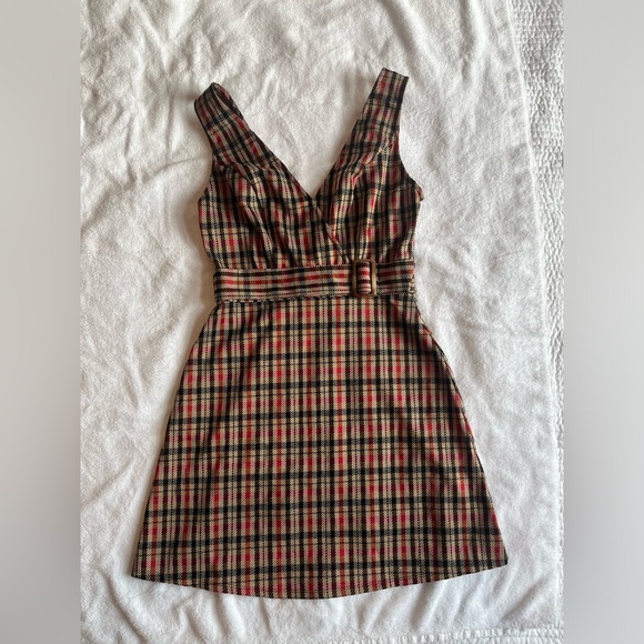 Plaid mini dress size medium fall retro vneck sleeveless - Picture 10 of 10